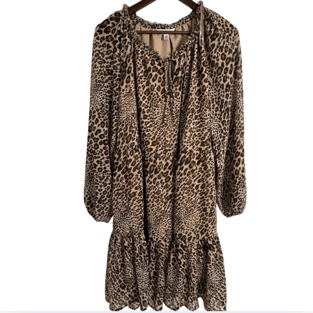 NWT Studio A Boho Ruffle Animal Print Peasant Dress Size XL